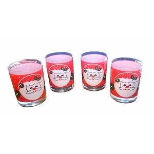 Vintage Libbey Santa Claus Holly Polka Dot Drinking‎ Glasses Set of 4 Grandma